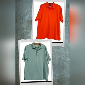 PGA Tour Grand Slam Mens Polo Lot Of 2 Size Large Textured Orange Blue Sport EUC